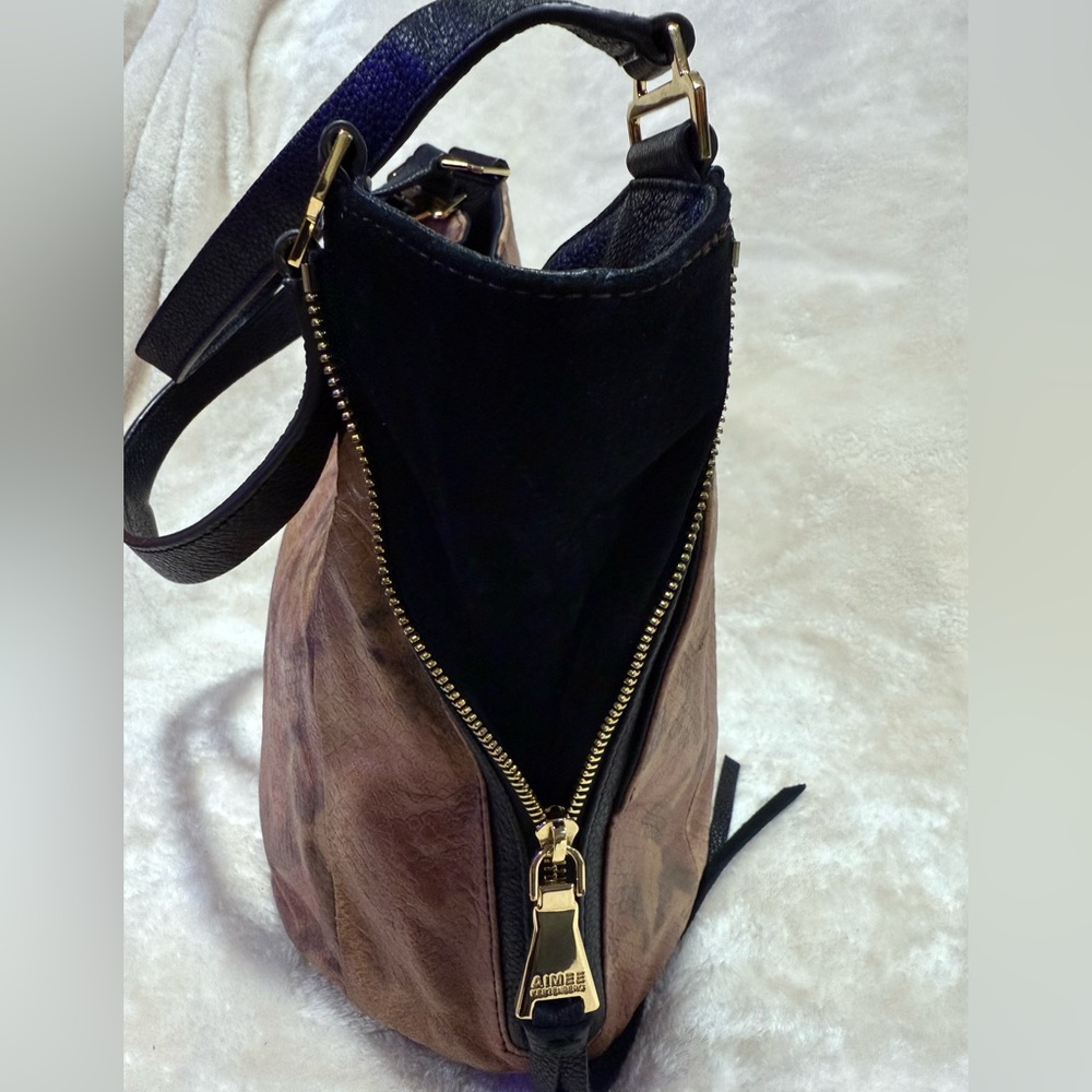 Aimee Kestenberg Leather Shoulder Bag Black Brown Snakeskin Tote Gold Hardware - Picture 9 of 16